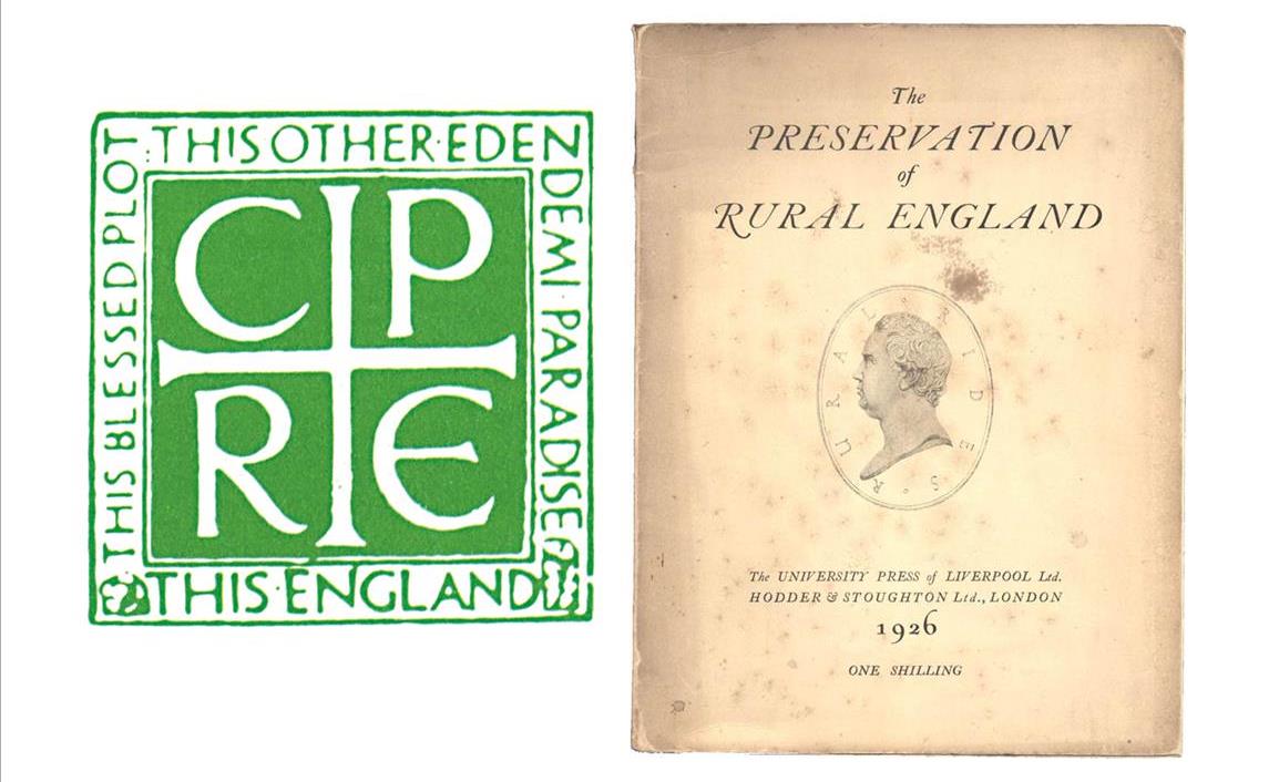 Left: CPRE's first logo. Right: Abercrombie's manifesto cover