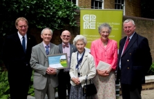 The Cogges Link Road campaigners (centre) with Sir Andrew Motion (left) and Charles Micklewright, Marsh Christian Trust (right)